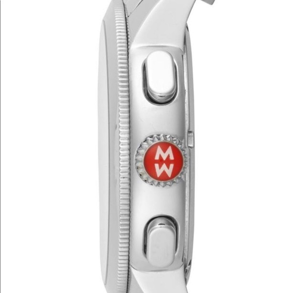 Michele Silver Chronograph Watch with Red Accent